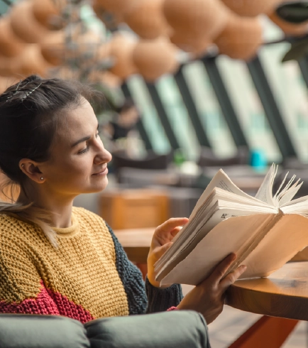 Woman reading cozy book
